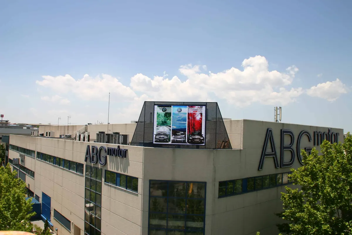 LED screen high up on the ABC Motor façade