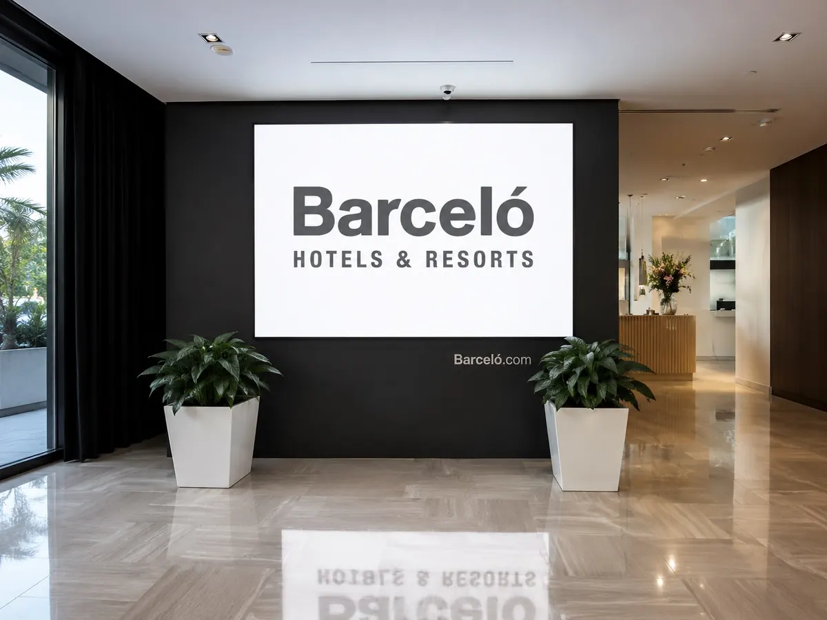 LED screen in the reception of a Barceló hotel