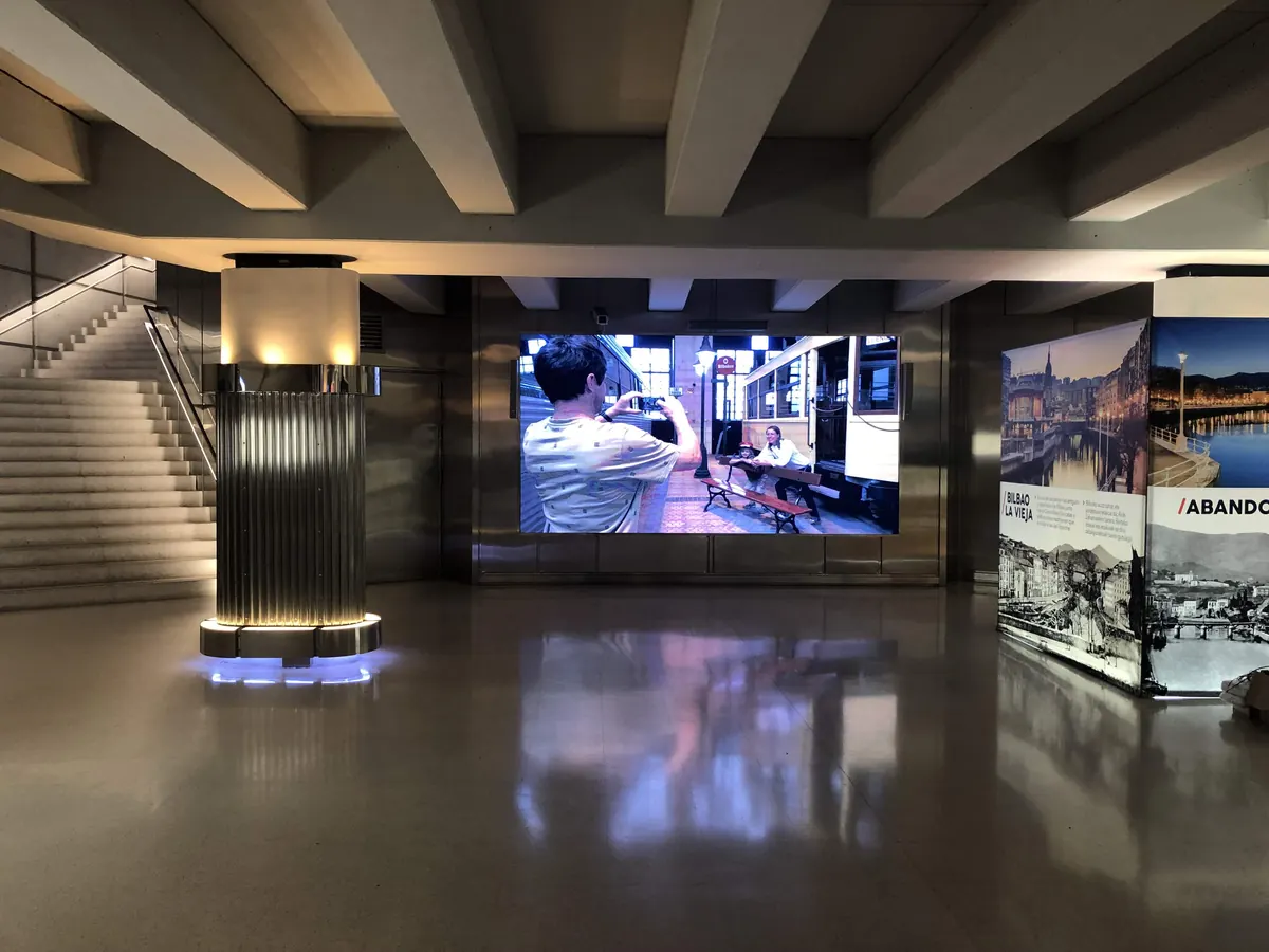 LED screen in the concourse of a railway station in Bilbao