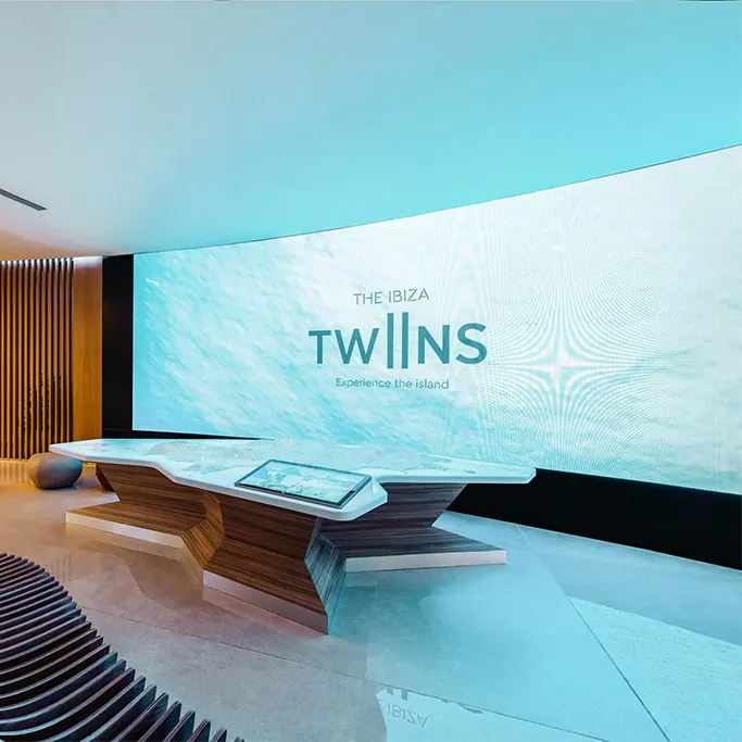 Large-format LED screen in The Ibiza Twiins showroom