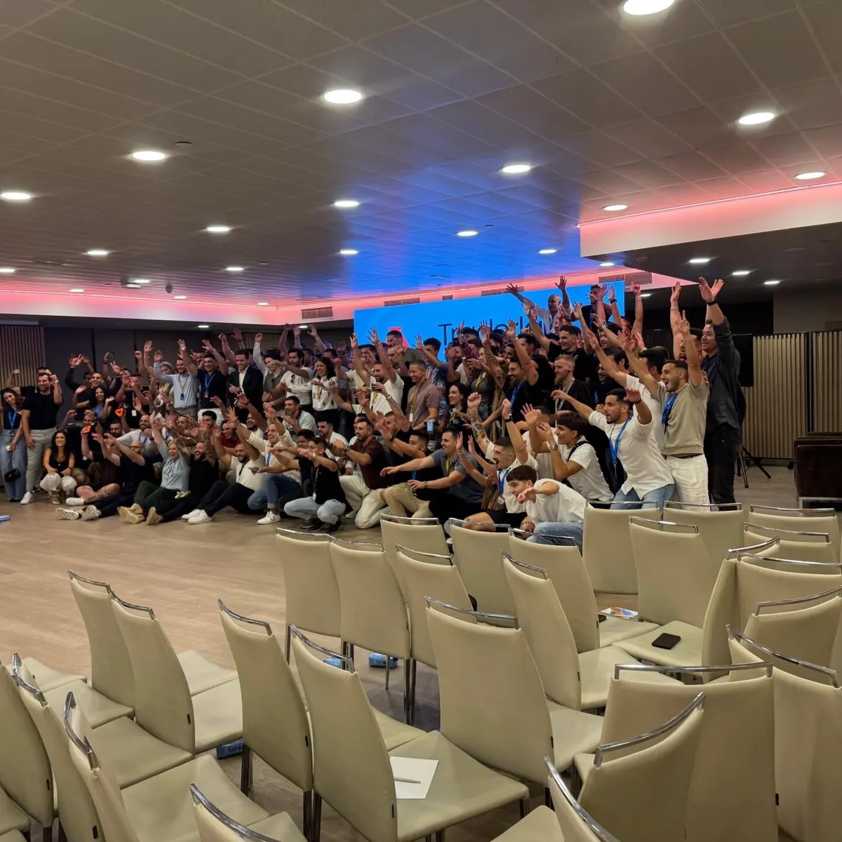 Conference with a rental P3.91 LED screen and the audience on their feet