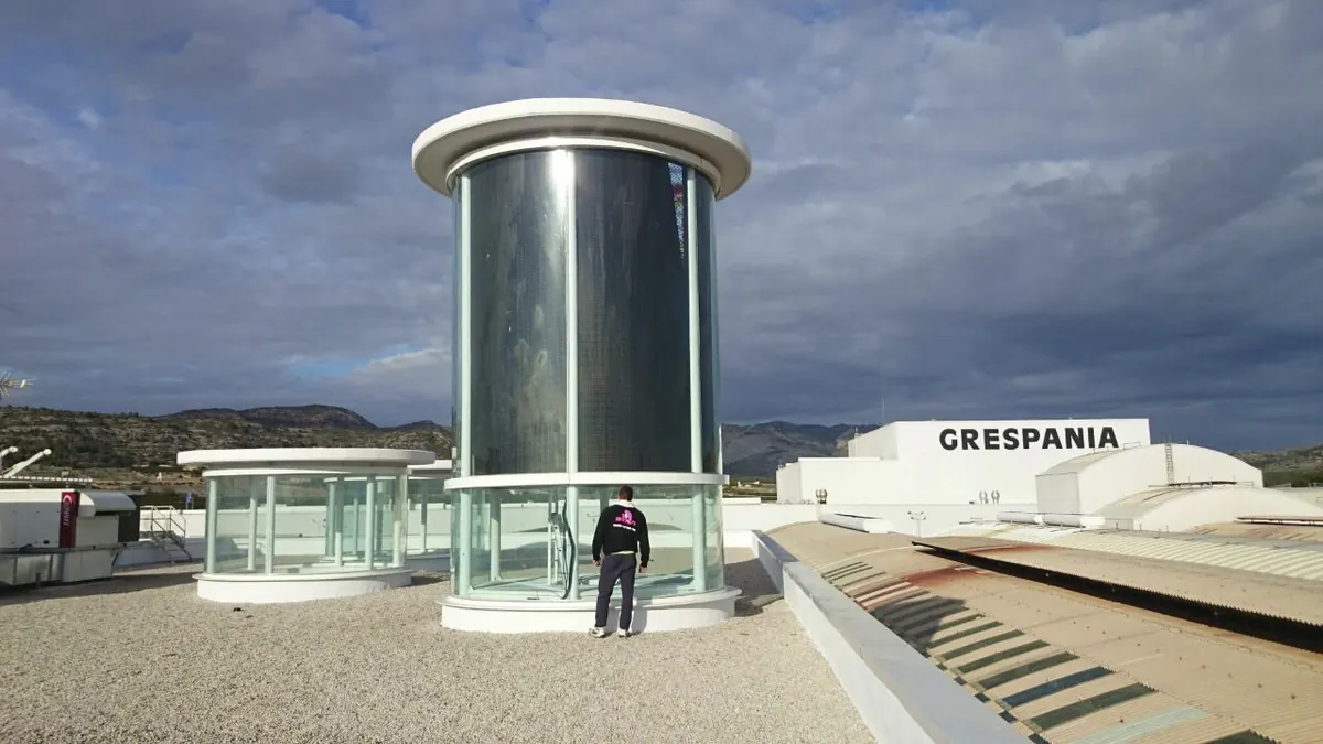 General view of the Crespania rooftop with the LED cylinder